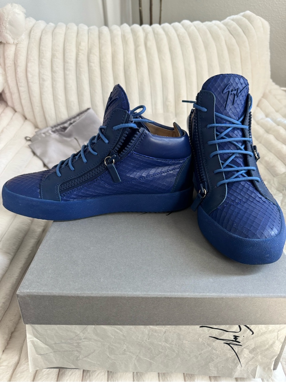 Giuseppe Zanotti Navy Textured High-Top Sneakers
